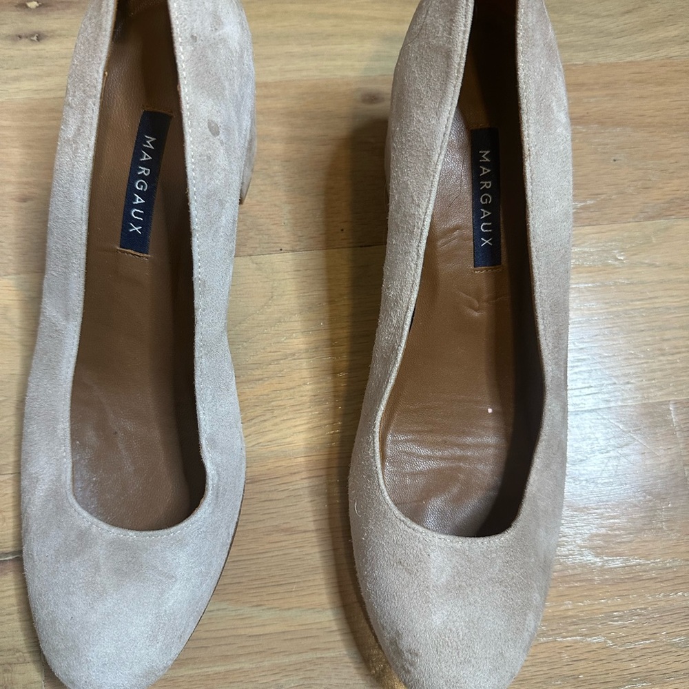 Margaux Taupe Suede Round-Toe Pumps